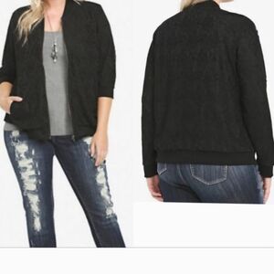 Torrid Black Embroidered Lace Lined Bomber Zip Up Jacket Plus Size 0 (10/12) HTF